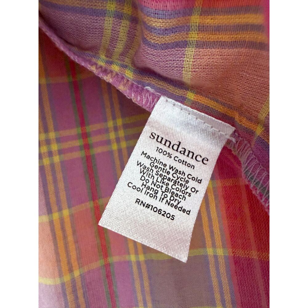 Sundance Catalog Plaid Buttondown Women's Top Shirt Pink Flip Cup M Cotton - Picture 3 of 6
